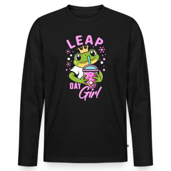 Fille du jour bissextile 29 février anniversaire grenouille bulle - T-shirt manches longues Premium bio Homme - noir - Devant - Nico (187cm)