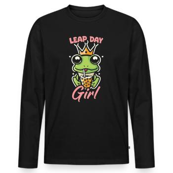 Fille du jour bissextile 29 février anniversaire grenouille bulle - T-shirt manches longues Premium bio Homme - noir - Devant - Nico (187cm)