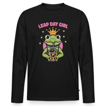 Fille du jour bissextile 29 février anniversaire grenouille bulle - T-shirt manches longues Premium bio Homme - noir - Devant - Nico (187cm)