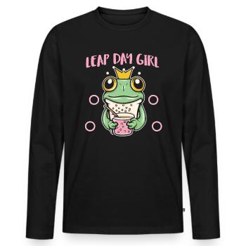 Fille du jour bissextile 29 février anniversaire grenouille bulle - T-shirt manches longues Premium bio Homme - noir - Devant - Nico (187cm)