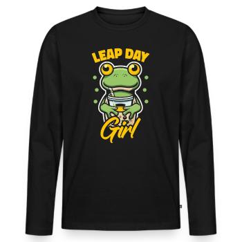Fille du jour bissextile 29 février anniversaire grenouille bulle - T-shirt manches longues Premium bio Homme - noir - Devant - Nico (187cm)