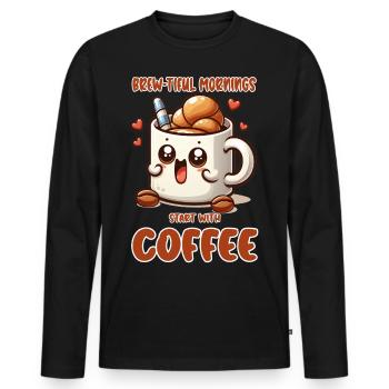 Brew-tiful mornings start with coffee - Männer Premium Bio Langarmshirt - Schwarz - Vorne - Nico (187cm)