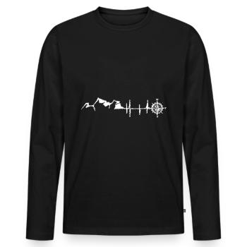Herzschlag - Kompass - Berg - (7) - Männer Premium Bio Langarmshirt - Schwarz - Vorne - Nico (187cm)