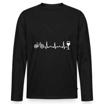Heartbeat Wine and Ebike - (E) - Men's Premium Organic Long Sleeve Shirt - black - Front - Nico (187cm)