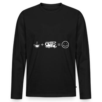 Kaffee Smile Face und Camping - (c) - Männer Premium Bio Langarmshirt - Schwarz - Vorne - Nico (187cm)