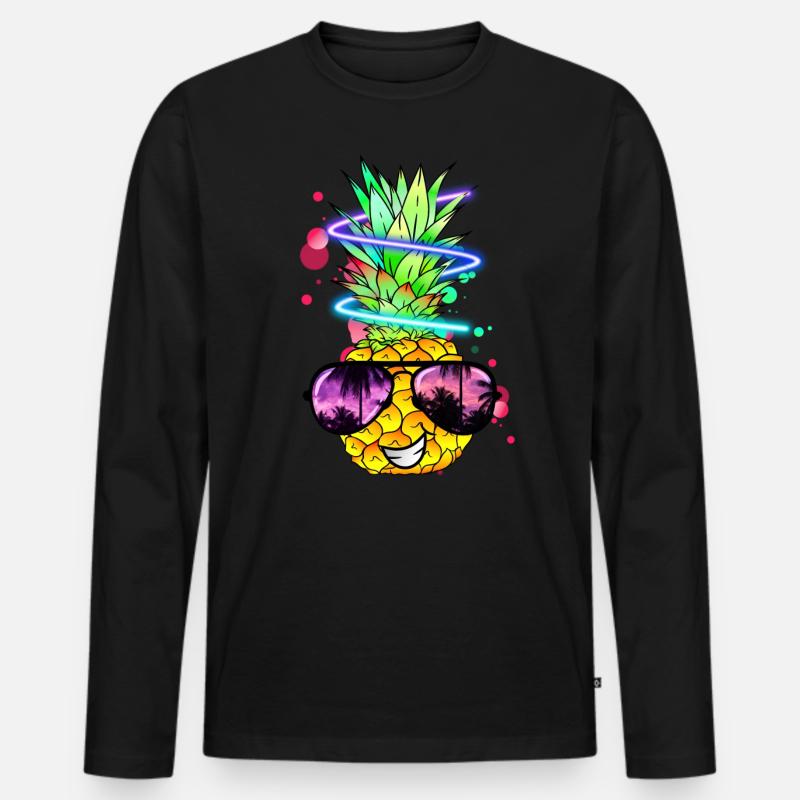 coole Ananas mit Neon Spirale - Männer Premium Bio Langarmshirt - Schwarz