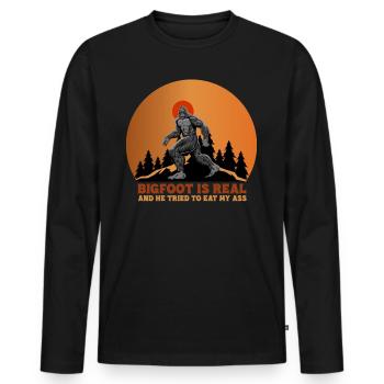 Bigfoot est réel et il a essayé de manger mon cul drôle - T-shirt manches longues Premium bio Homme - noir - Devant - Nico (187cm)