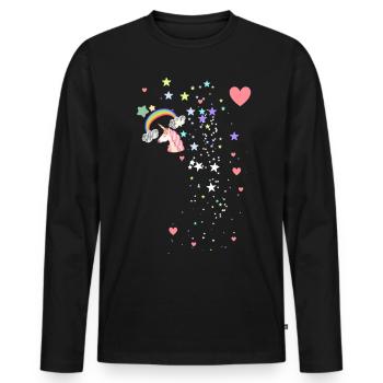 Sterne, Herzen,einhorn, regenbogen - Männer Premium Bio Langarmshirt - Schwarz - Vorne - Nico (187cm)