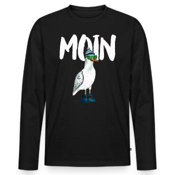 MÖWE MOIN NORDSEE - Männer Premium Bio Langarmshirt - Schwarz - Vorne - Nico (187cm)