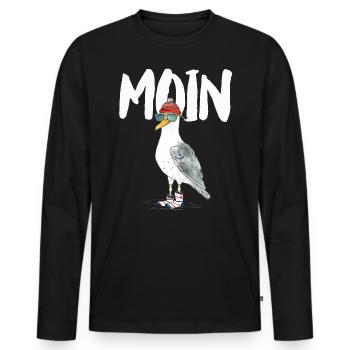 MÖWE MOIN NORDSEE - Männer Premium Bio Langarmshirt - Schwarz - Vorne - Nico (187cm)