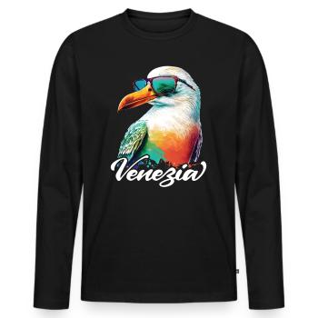 Venezia Italie Holiday mouette colorée avec lunettes de soleil - T-shirt manches longues Premium bio Homme - noir - Devant - Nico (187cm)