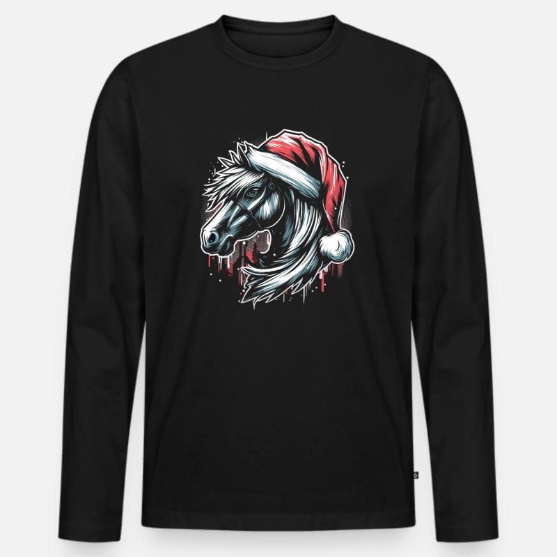 Weihnachten Pferd Pferdekopf Graffiti Style - Männer Premium Bio Langarmshirt - Schwarz