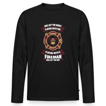 Jouer avec le feu pompier cadeau sexy - T-shirt manches longues Premium bio Homme - noir - Devant - Nico (187cm)