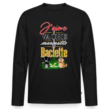 Vache d'herens, marmotte et raclette - T-shirt manches longues Premium bio Homme - noir - Devant - Nico (187cm)