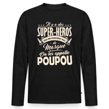 Poupou Super-Héros Cadeau Grand-Père - T-shirt manches longues Premium bio Homme - noir - Devant - Nico (187cm)