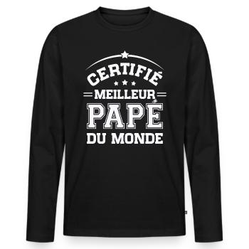 Certifié meilleur Papé du Monde Cadeau Papé - T-shirt manches longues Premium bio Homme - noir - Devant - Nico (187cm)