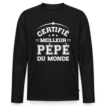 Certifié meilleur Pépé du Monde Cadeau Pépé - T-shirt manches longues Premium bio Homme - noir - Devant - Nico (187cm)