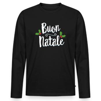 Buon Natale Christmas T-Shirt Italien Italiener fröhlich - Männer Premium Bio Langarmshirt - Schwarz - Vorne - Nico (187cm)