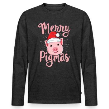 Joyeux Pigmas Cochon De Noël T-shirt Femmes Agriculteurs - T-shirt manches longues Premium bio Homme - anthracite chiné - Devant - Nico (187cm)