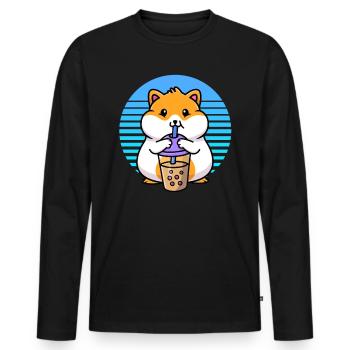 Kawaii Cute Boba Hamster Taro Bubble Pearl Milk - Men's Premium Organic Long Sleeve Shirt - black - Front - Nico (187cm)