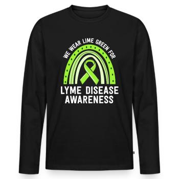 Wir tragen Lime Green Lyme Disease Awareness Tick - Männer Premium Bio Langarmshirt - Schwarz - Vorne - Nico (187cm)