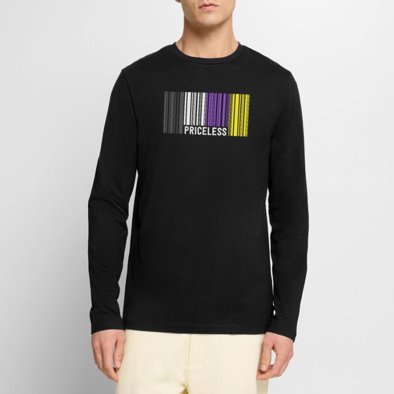 Priceless Gender Nonbinary Pride Code-barres Discret T-shirt manches longues Premium bio Homme