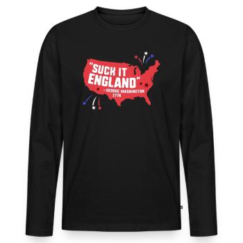Suck It England Lustig 4. Juli George - Männer Premium Bio Langarmshirt - Schwarz - Vorne - Nico (187cm)