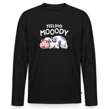 Feeling Mooody Funny Moody Cow Lazy Farm Girl - Men's Premium Organic Long Sleeve Shirt - black - Front - Nico (187cm)