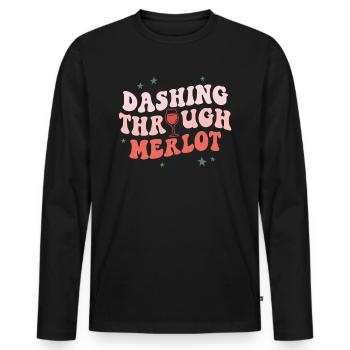 Dashing Through Merlot Funny Christmas Wine - Men's Premium Organic Long Sleeve Shirt - black - Front - Nico (187cm)