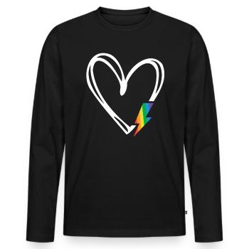 Subtiler Pride-Monat Minimalistisches Regenbogenflaggenherz - Männer Premium Bio Langarmshirt - Schwarz - Vorne - Nico (187cm)