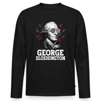 George Sloshington 4th Of July Men American Flag - Men's Premium Organic Long Sleeve Shirt - black - Front - Nico (187cm)
