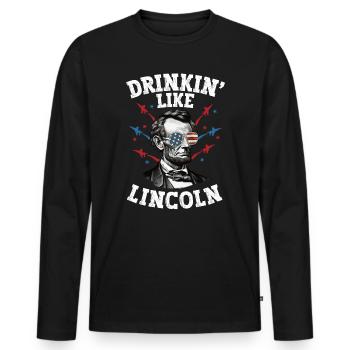 Abraham Lincoln 4 juillet American Drinkin Like - T-shirt manches longues Premium bio Homme - noir - Devant - Nico (187cm)