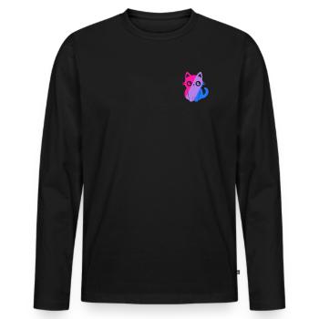 Subtil Bi Pride Kawaii Cat Minimaliste Bisexuel - T-shirt manches longues Premium bio Homme - noir - Devant - Nico (187cm)