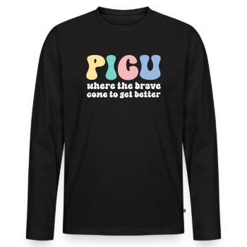 Infirmière de l’USIP Rétro Peds Infirmière Pédiatrique Intensive - T-shirt manches longues Premium bio Homme - noir - Devant - Nico (187cm)