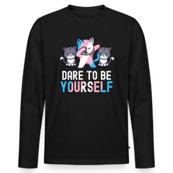 Dare To Be Yourself Transgender Pride Kawaii Cat - Men's Premium Organic Long Sleeve Shirt - black - Front - Nico (187cm)