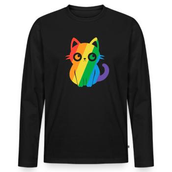 Pride Cat Gay Kawaii Anime LGBT Rainbow Flag - Men's Premium Organic Long Sleeve Shirt - black - Front - Nico (187cm)