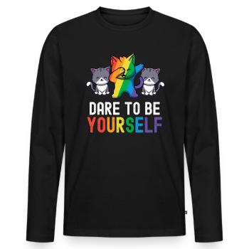 Osez être vous-même LGBT Mignon Gay Kawaii Arc-en-ciel - T-shirt manches longues Premium bio Homme - noir - Devant - Nico (187cm)