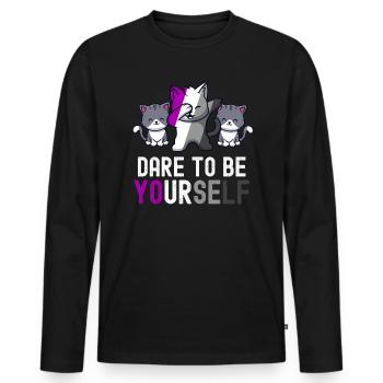 Trauen Sie sich, Sie selbst zu sein Katze Asexueller Stolz Niedlich Kawaii - Männer Premium Bio Langarmshirt - Schwarz - Vorne - Nico (187cm)