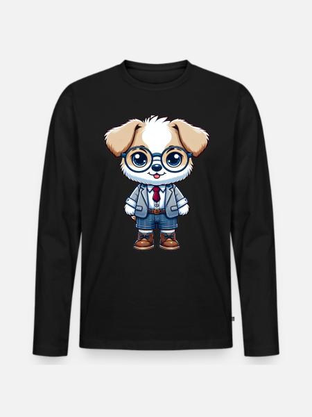Chien écolier mignon - T-shirt manches longues Premium bio Homme - noir