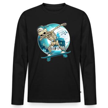 Dabbing Skeleton with skateboard - Skater Skeleton - Men's Premium Organic Long Sleeve Shirt - black - Front - Nico (187cm)