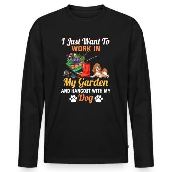 Je travaille Seulement Dans Mon jardin avec mon chien - T-shirt manches longues Premium bio Homme - noir - Devant - Nico (187cm)