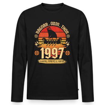 Viking Vintage 1997 25 Jahre Jubiläum - Männer Premium Bio Langarmshirt - Schwarz - Vorne - Nico (187cm)