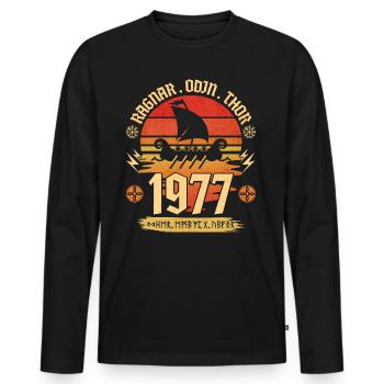 Viking Vintage 1977 45 Jahre Jubiläum - Männer Premium Bio Langarmshirt - Schwarz - Vorne - Nico (187cm)