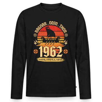 Viking Vintage 1962 60 Jahre Jubiläum - Männer Premium Bio Langarmshirt - Schwarz - Vorne - Nico (187cm)