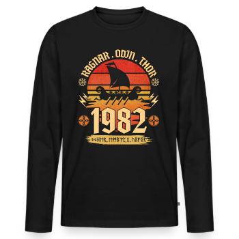 Viking Vintage 1982 40 Jahre Jubiläum - Männer Premium Bio Langarmshirt - Schwarz - Vorne - Nico (187cm)