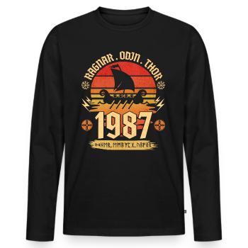 Viking Vintage 1987 35 Jahre Jubiläum - Männer Premium Bio Langarmshirt - Schwarz - Vorne - Nico (187cm)