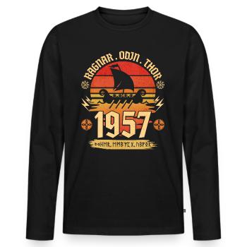 Viking Vintage 1957 65 Jahre Jubiläum - Männer Premium Bio Langarmshirt - Schwarz - Vorne - Nico (187cm)