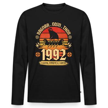 Viking Vintage 1992 30 Jahre Jubiläum - Männer Premium Bio Langarmshirt - Schwarz - Vorne - Nico (187cm)