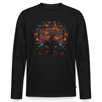 Papillon Arbre Papillons colorés Mouches - T-shirt manches longues Premium bio Homme - noir - Devant - Nico (187cm)
