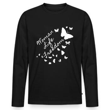 Liberté de vie de femme, Papillons,Iran,Liberté - T-shirt manches longues Premium bio Homme - noir - Devant - Nico (187cm)